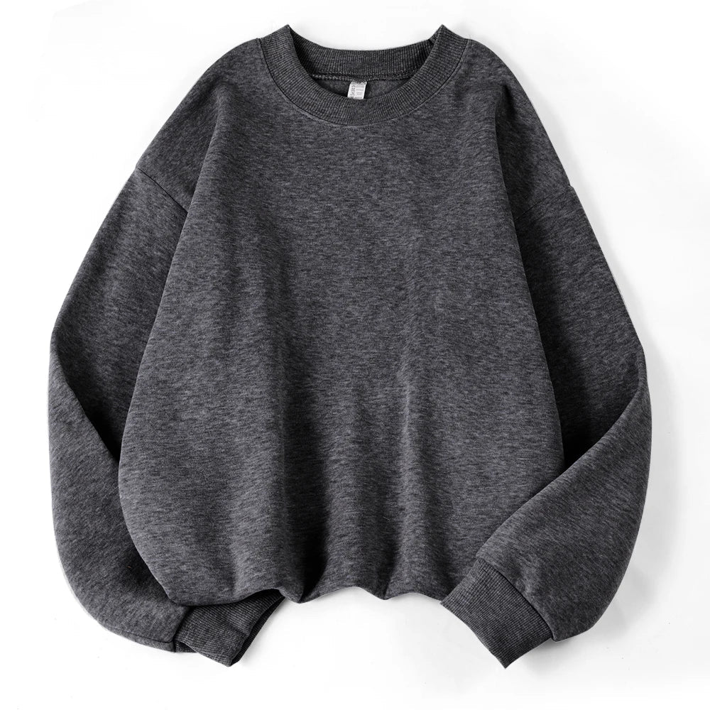 Damen Sweatshirt Lila Oversize Rundhals Langarm Basic-Pullover