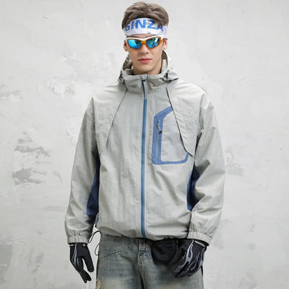 Unisex Leichte Kapuzenjacke Windbreaker mit Reißverschlusstasche