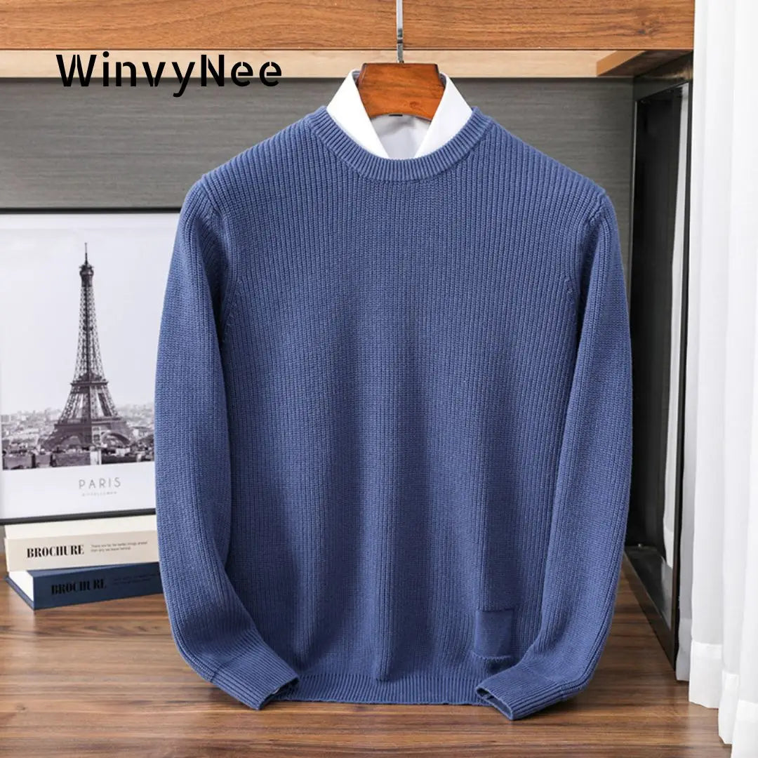 Herren Rundhals Pullover Strickoptik Gerippt Casual