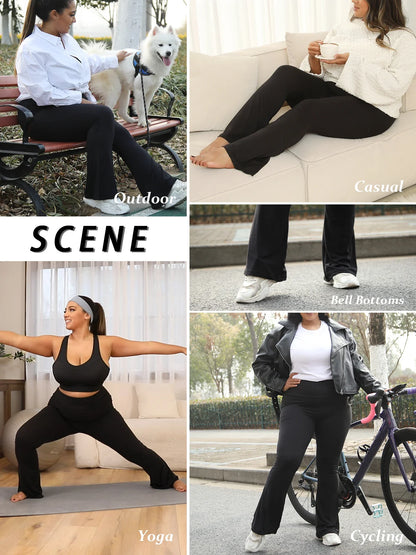 Damen Schlaghose Hoher Bund Ausgestellte Leggings Freizeithose für Yoga Sport Plus Size