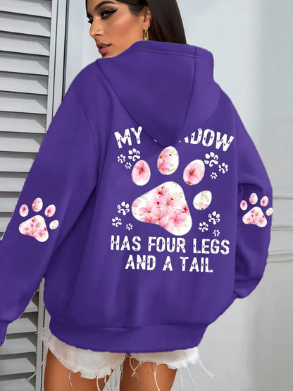 Damen Hoodie mit Kapuze und Blumen Pfotenabdruck Print