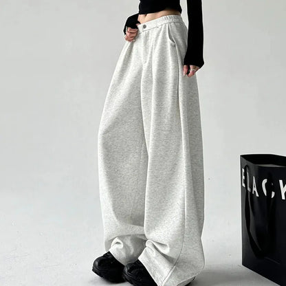 Weite Freizeithose für Damen, hoher Bund, Grau meliert
