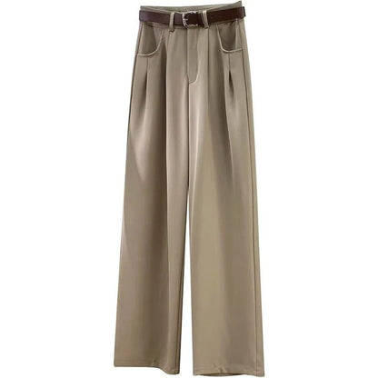 Damen Stoffhose Weites Bein mit Gürtel – Elegante Plissee Hose Hochbund