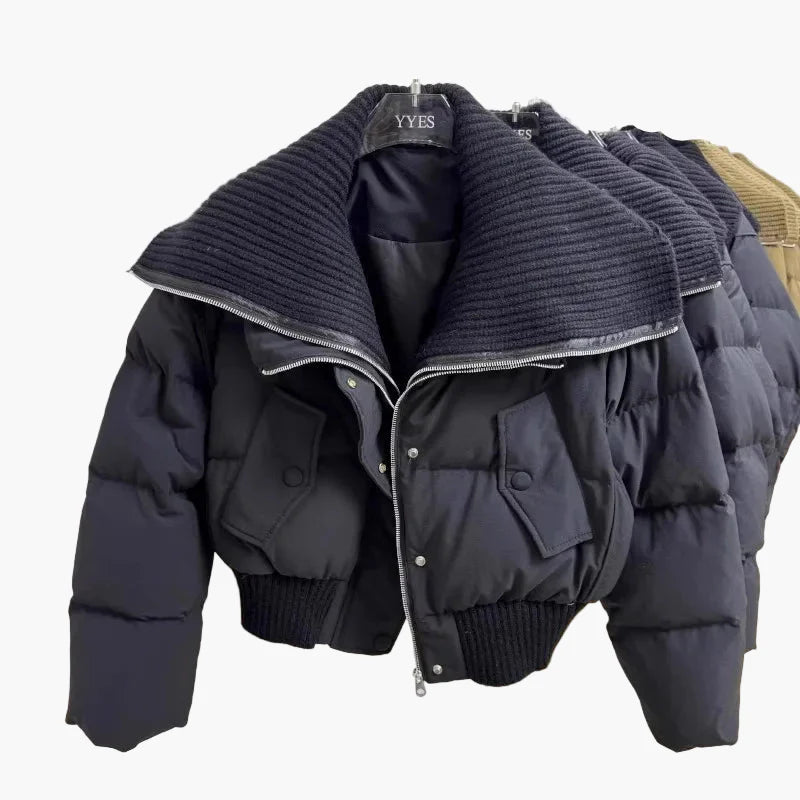 Damen Winter Steppjacke mit Oversize-Kragen – Modische Kurzjacke für Alltag und Freizeit