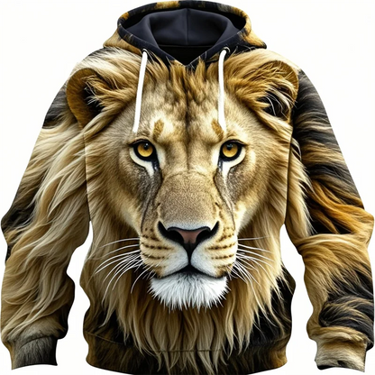 Hoodie Unisex Löwenkopf-Print mit Kapuze Kängurutasche