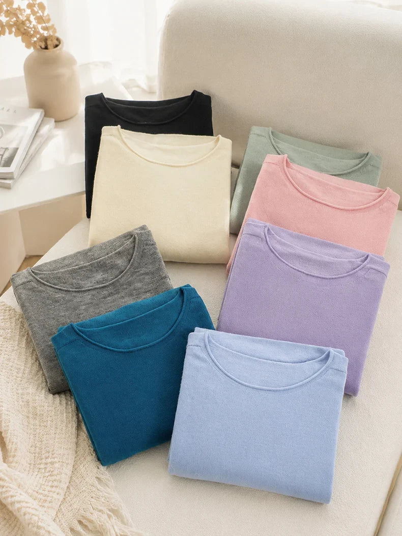 Damen Langarm Pullover Rundhalsausschnitt Uni Basic
