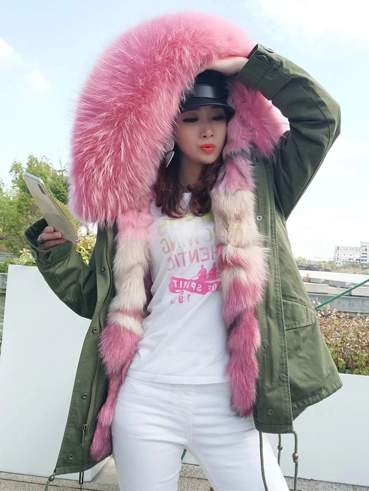 Damen Winter Parka mit Kapuze und Kunstpelz Futter