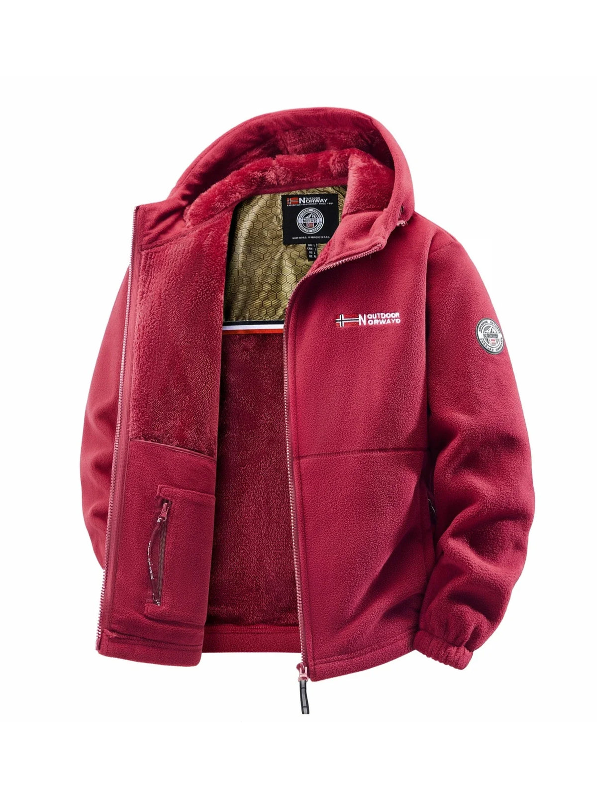 Herren Kapuzen-Fleecejacke mit Reißverschluss und Taschen, gefüttert