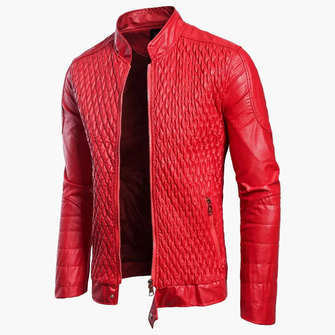 Herren Stepp-Veganem Lederjacke im Rockstil mit vertikalem Kragen für Alltag und Freizeit