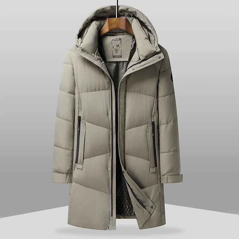Herren Winter Steppmantel Lang mit Kapuze Schwarz
