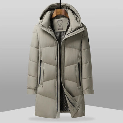 Herren Winter Steppmantel Lang mit Kapuze Schwarz