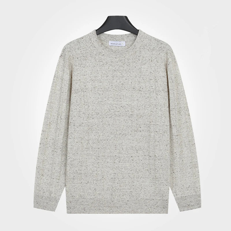 Herren Rundhals Pullover gesprenkelt meliert Langarm Strickpullover