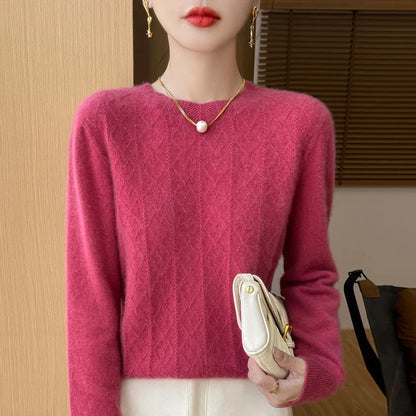 Damen Langarm Pullover mit Rautenmuster, Rundhals, Weiches Material