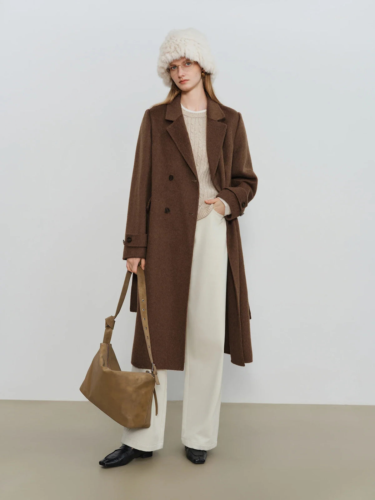 Damen Langer Doppelreiher Mantel mit Reverskragen - Eleganter Wintermantel