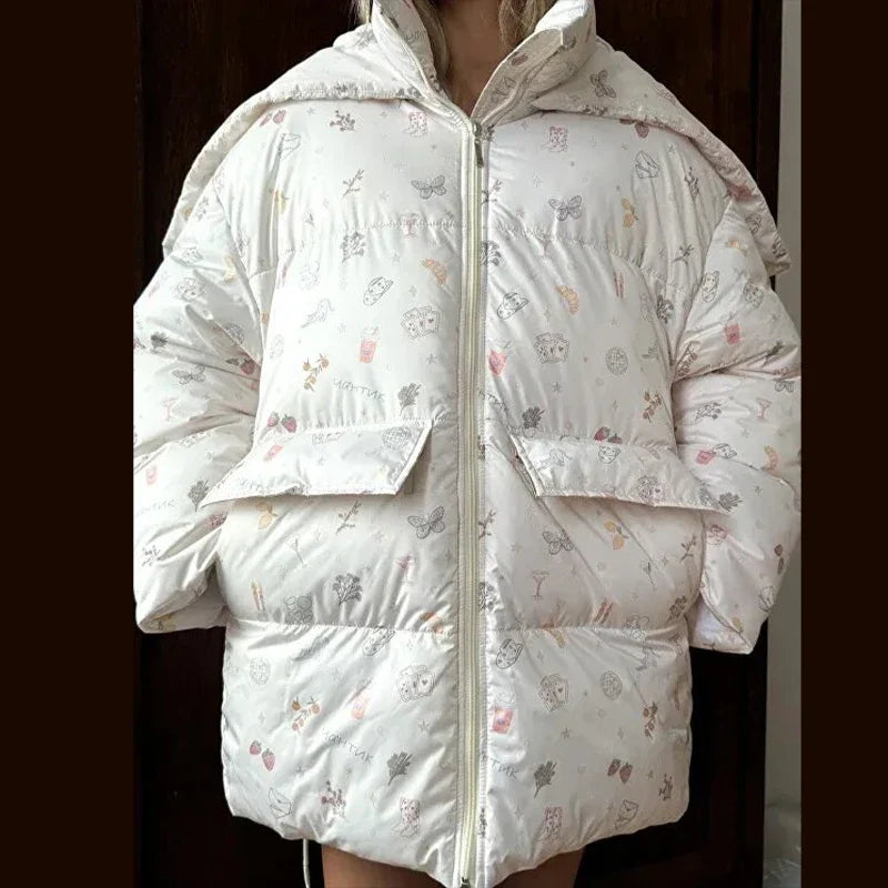 Damen Oversize Steppjacke Winterjacke mit Kapuze