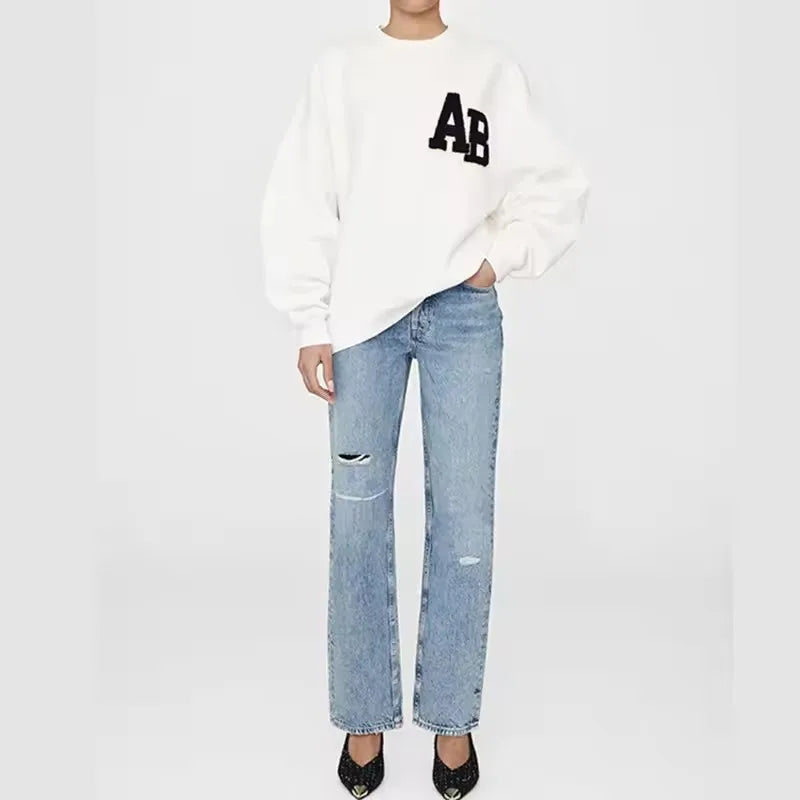 Damen Oversize Sweatshirt Rundhals Grau mit „PARIS“-Schriftzug