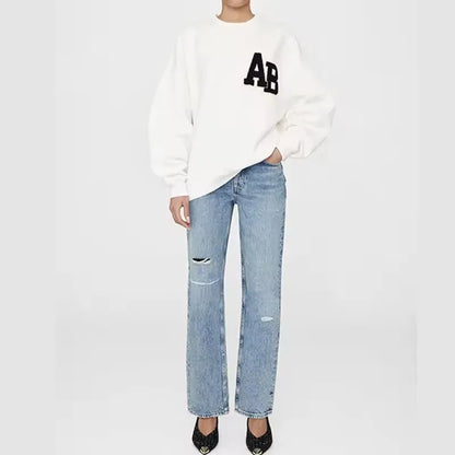 Damen Oversize Sweatshirt Rundhals Grau mit „PARIS“-Schriftzug