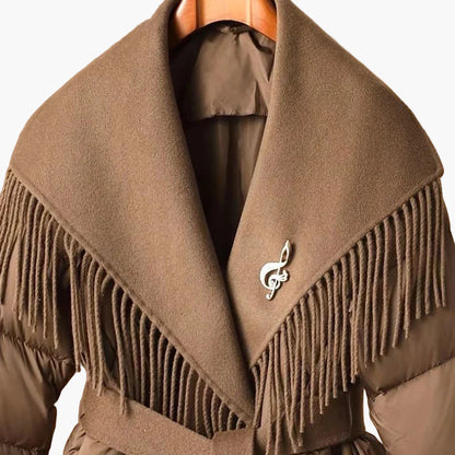 Damen Winter Steppmantel mit Veganer Wollkragen und Fransen – Modischer Koreanischer Stil, Elegant und Warm für Alltag und besondere Anlässe
