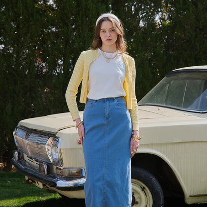 Damen Strick-Cardigan mit Zopfmuster und Rundhalsausschnitt
