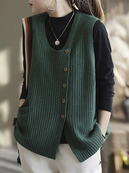 Damen Strickweste mit Knöpfen und Taschen