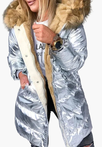 Damen Winter Steppmantel mit Pelzkragen – Modischer, dicker Parka für kalte Tage