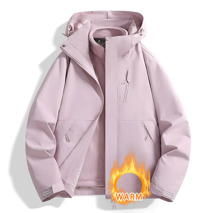 Unisex Outdoor Jacke mit Kapuze und Reißverschluss, warm gefüttert