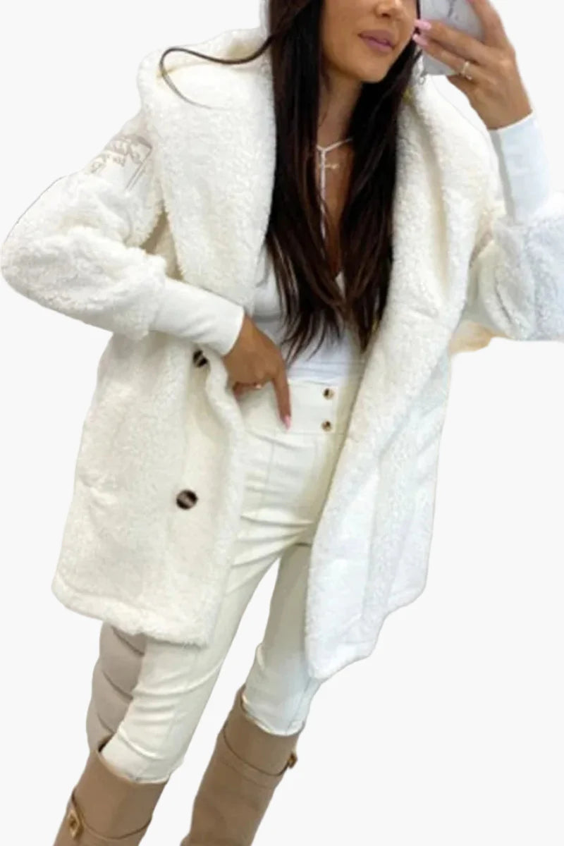 Damen Teddy Mantel mit Kapuze – Kuschelige Oversize Jacke für Herbst und Winter