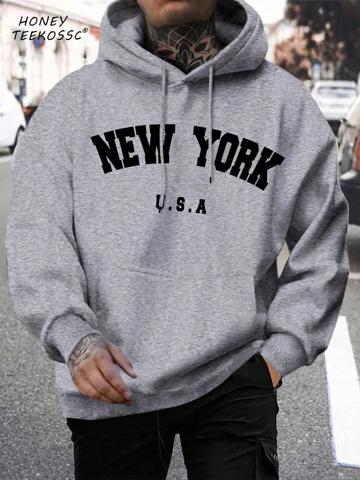 Herren Hoodie mit Kordelzug und Kängurutasche – Verschiedene New York Designs