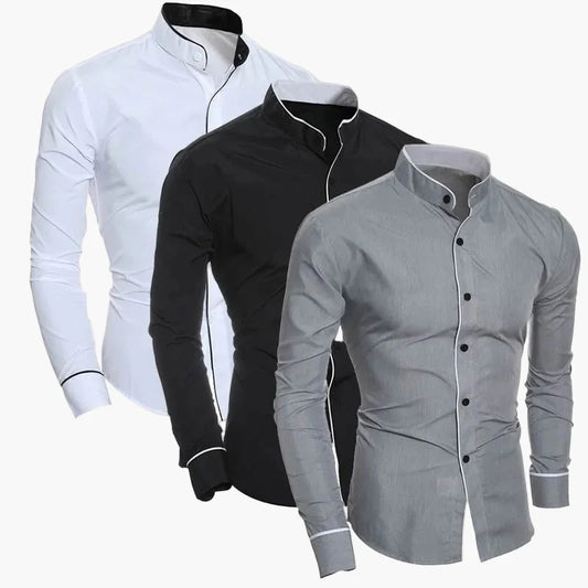 Herren Elegantes Slim Fit Hemd mit Stehkragen – Modernes Business- und Freizeitshirt