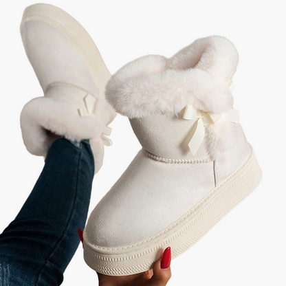 Damen Winter Stiefel mit Fellbesatz und Schleife – Warme, modische Winterboots für Alltag und Freizeit