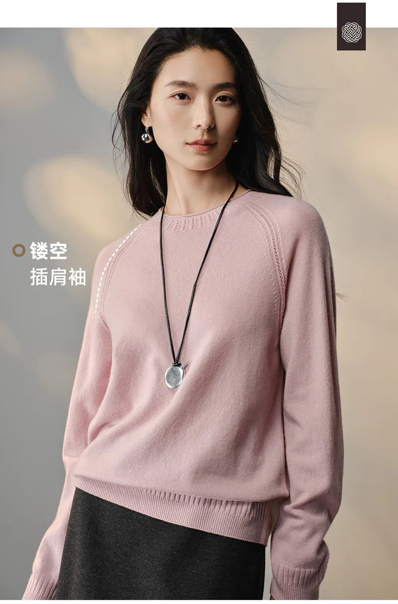 Damen Rundhals Pullover Langarm Feinstrick