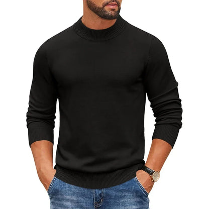 Herren Rollkragenpullover Langarm Strickpullover Rippbündchen Uni-Farben
