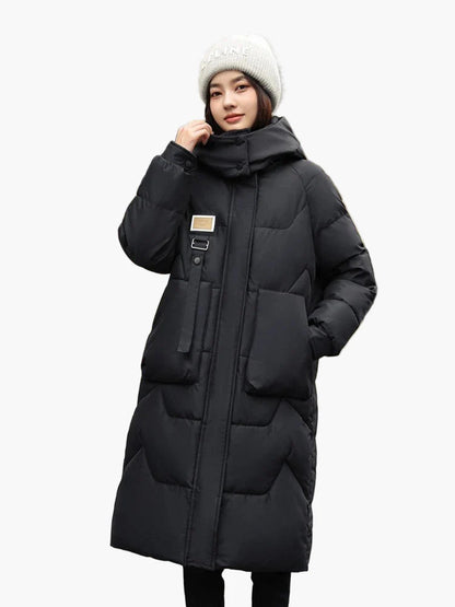 Damen Winter Daunenmantel Lang mit Kapuze, Modisch & Warm, Perfekt für kalte Tage