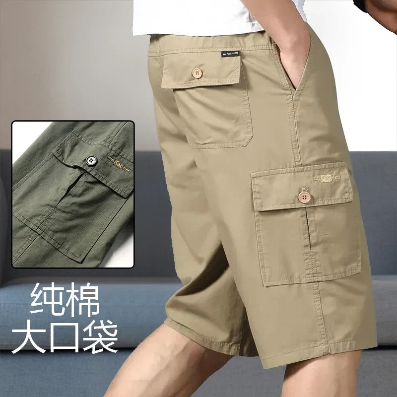 Herren Cargo Shorts Capri Hose Bermuda mit elastischem Bund & Taschen