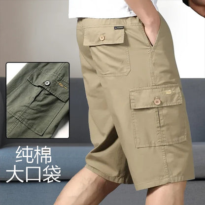 Herren Cargo Shorts Capri Hose Bermuda mit elastischem Bund & Taschen