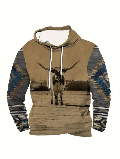 Herren Hoodie mit Hirsch-Motiv und Muster Ärmeln