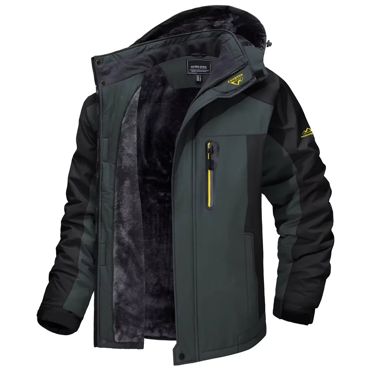 Herren Winterjacke mit Kapuze Gefütterte Outdoor-Jacke Wasserabweisend Warm