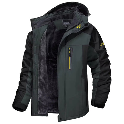 Herren Winterjacke mit Kapuze Gefütterte Outdoor-Jacke Wasserabweisend Warm