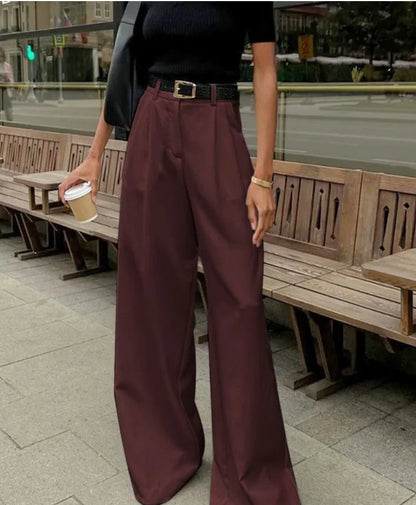 Damen Weite Hose mit Hohem Bund – Elegante Palazzo Hose