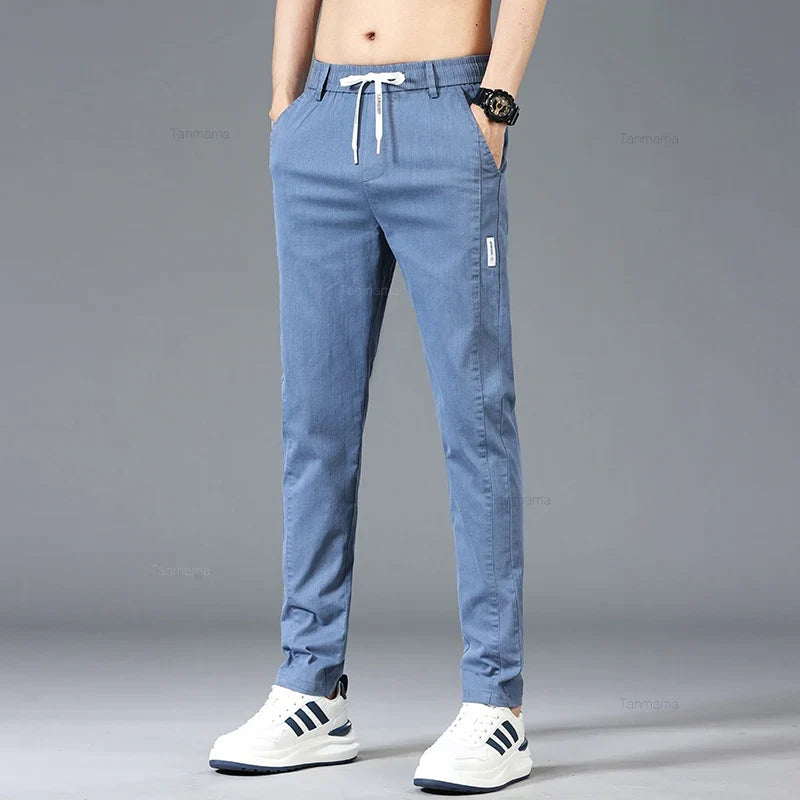 Herren Freizeithose Elastischer Bund Kordelzug Hellblau