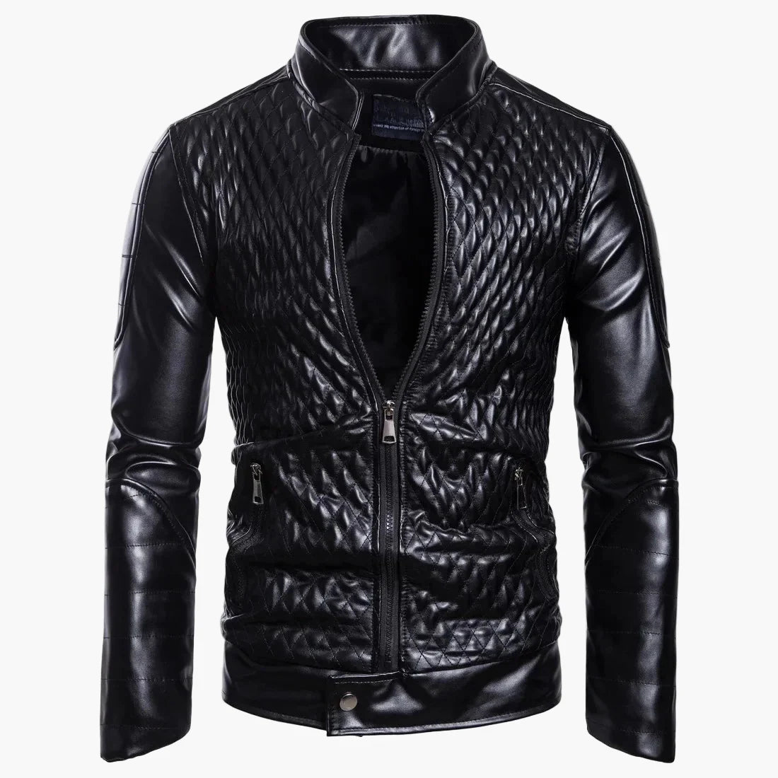 Herren Stepp-Veganem Lederjacke im Rockstil mit vertikalem Kragen für Alltag und Freizeit