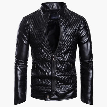Herren Stepp-Veganem Lederjacke im Rockstil mit vertikalem Kragen für Alltag und Freizeit
