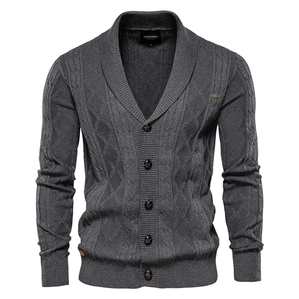 Herren Strickjacke Cardigan mit Schalkragen & Rautenmuster