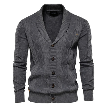 Herren Strickjacke Cardigan mit Schalkragen & Rautenmuster