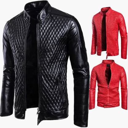Herren Stepp-Veganem Lederjacke im Rockstil mit vertikalem Kragen für Alltag und Freizeit