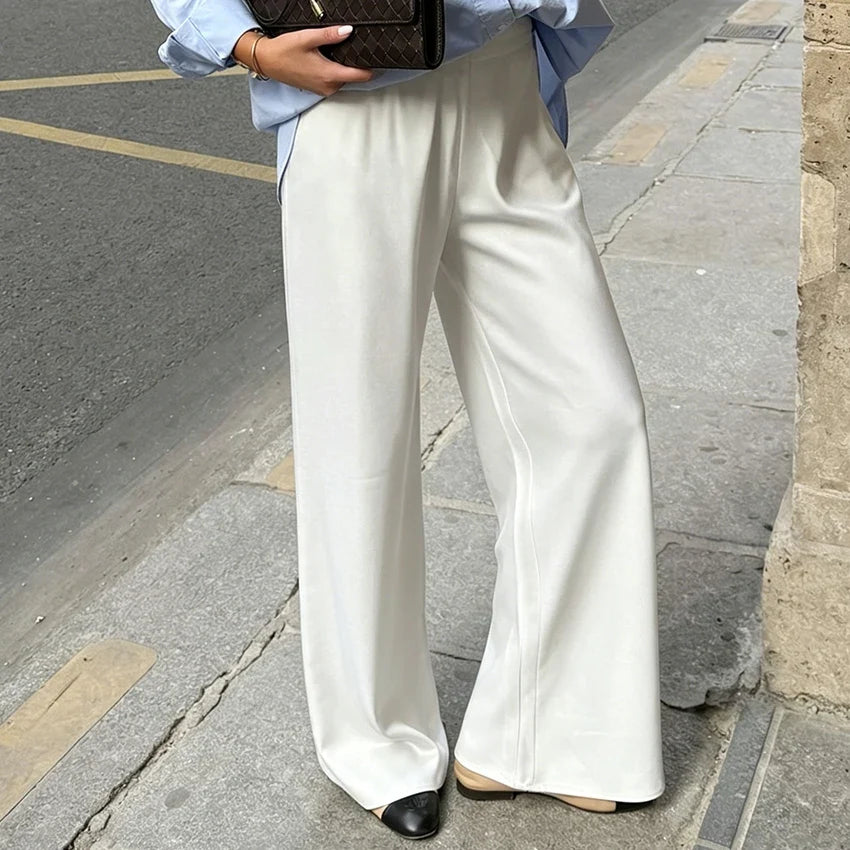 Damen Weite Bein Hose glänzend – Elegante Hose mit weitem Bein in verschiedenen Farben
