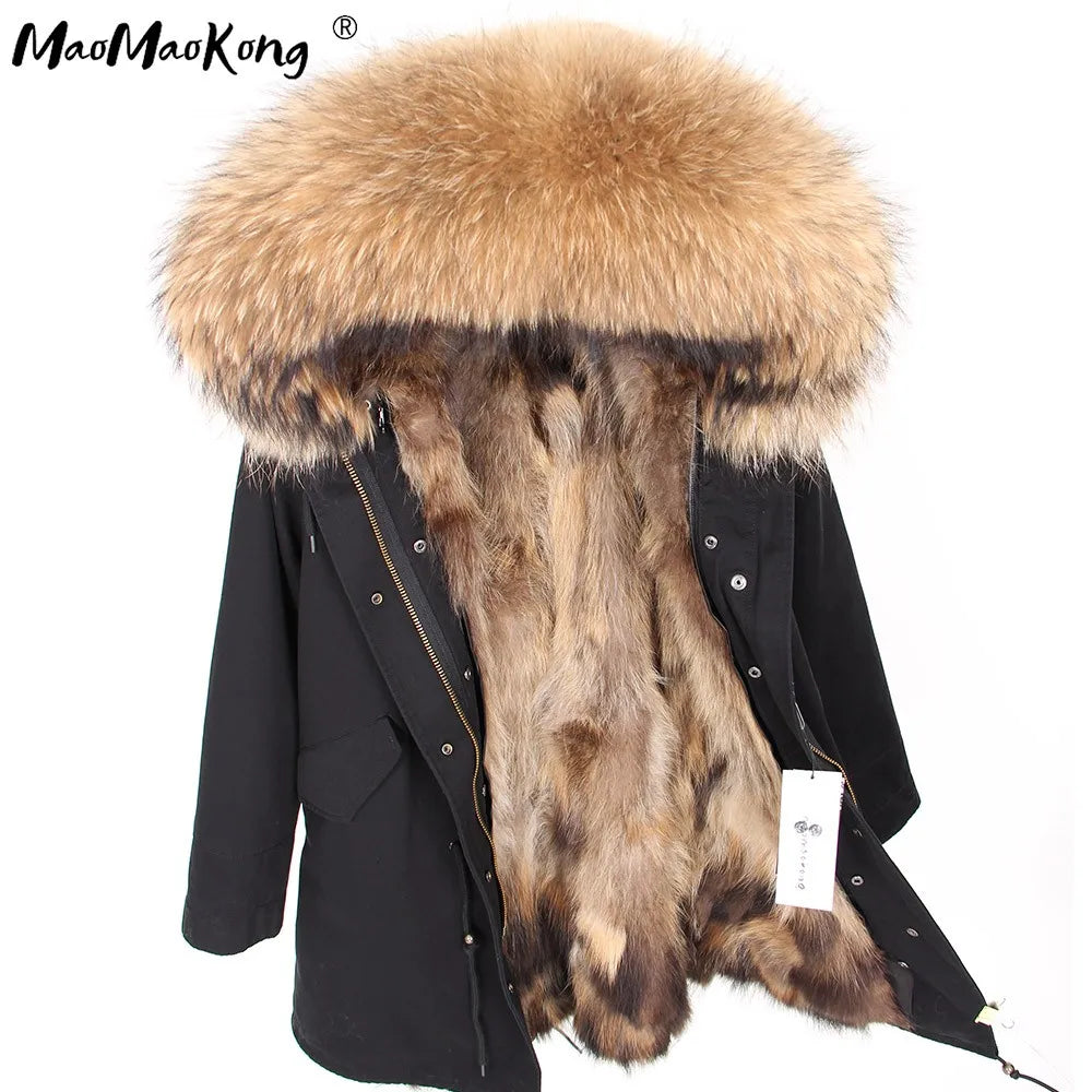 Damen Winter Parka mit Kapuze und Kunstpelz Futter