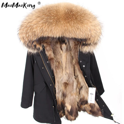 Damen Winter Parka mit Kapuze und Kunstpelz Futter