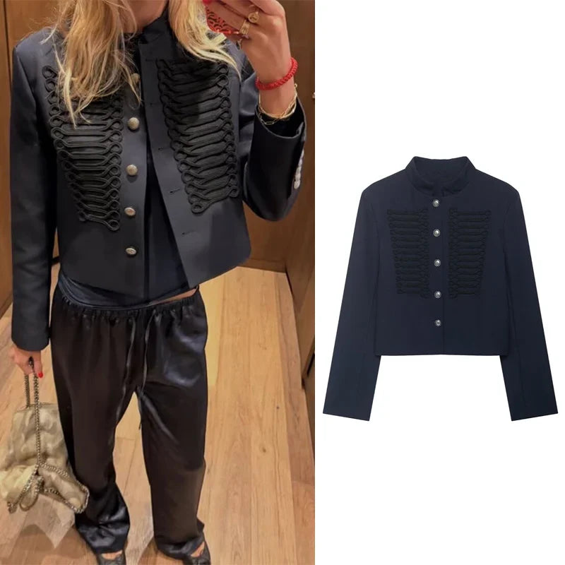 Kurze Damen Uniformjacke Schwarz mit Zierborten