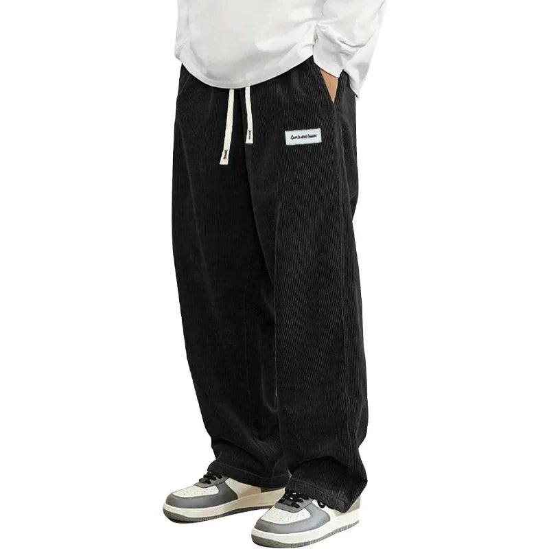 Herren Cordhose locker lässig mit Kordelzug – Weite Bein Freizeithose